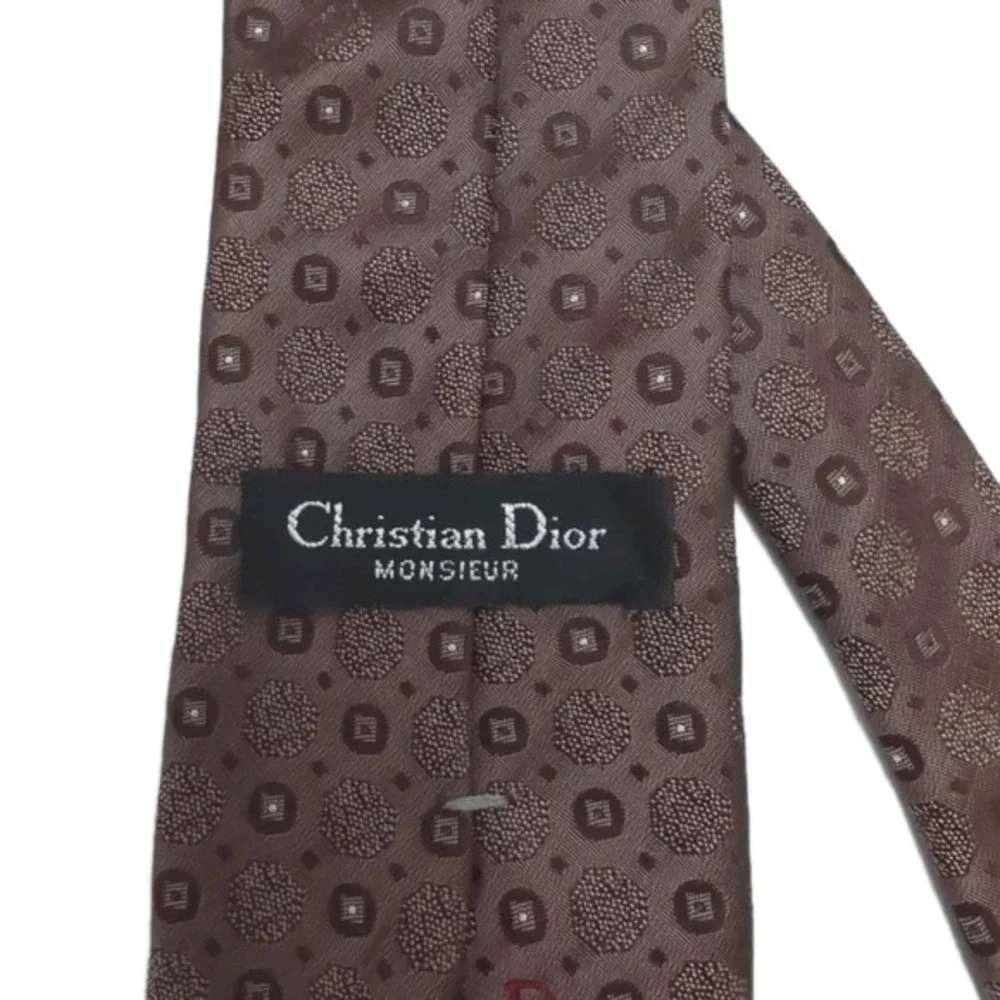 Christian Dior Monsieur Brown Vintage Embroidered‎ Silk Blend Geometric Neck Tie
